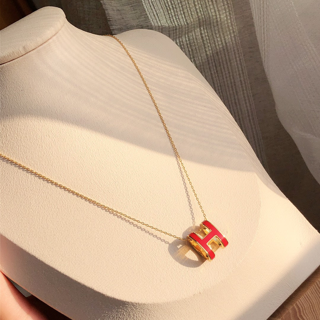 [ORA]HM CLIC RED ENAMEL GOLD NECKLACE