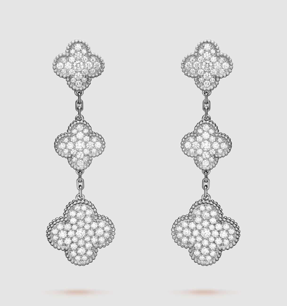 [ORA]CLOVER 3 MOTIF DIAMOND SILVER DROP EARRINGS