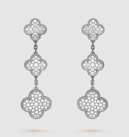 [ORA]CLOVER 3 MOTIF DIAMOND SILVER DROP EARRINGS