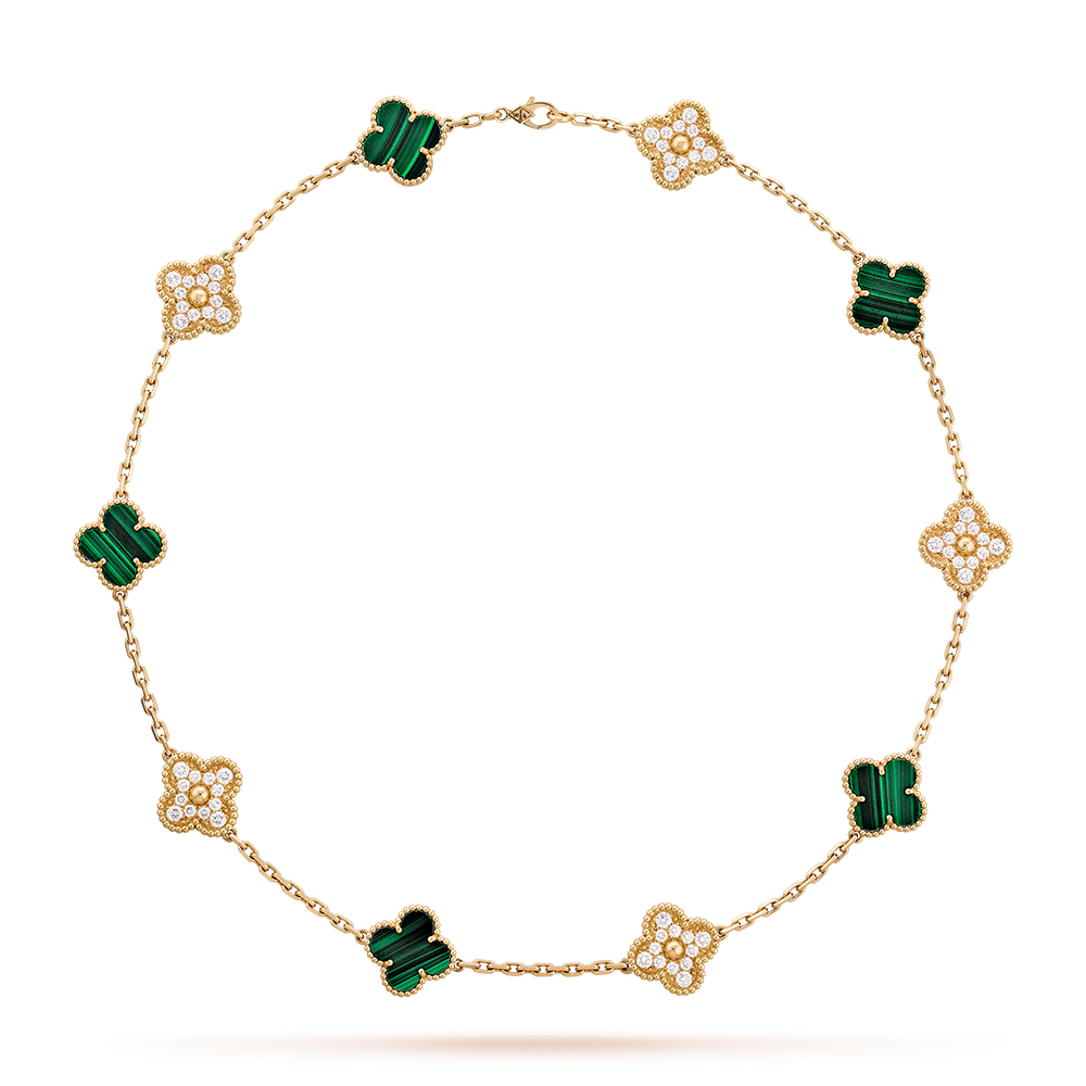 [ORA]CLOVER 10 MOTIFS MALACHITE DIAMOND NECKLACE