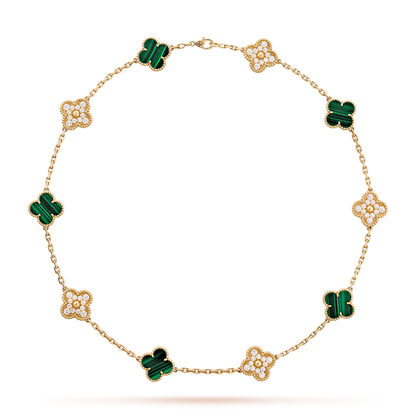 [ORA]CLOVER 10 MOTIFS MALACHITE DIAMOND NECKLACE