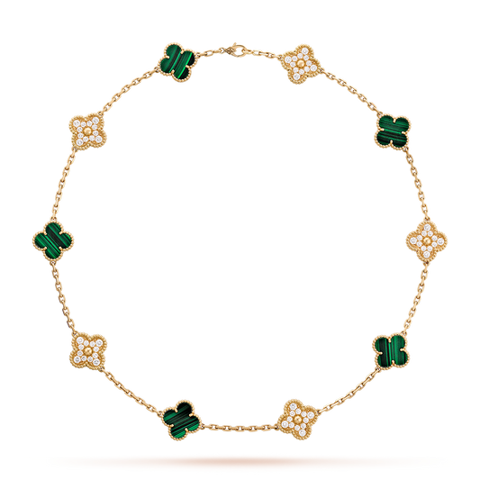 [ORA]CLOVER 10 MOTIFS MALACHITE DIAMOND NECKLACE