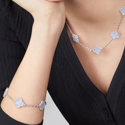 [ORA]CLOVER 10 MOTIFS BLUE CHALCEDONY NECKLACE