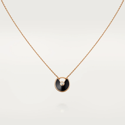 [ORA]AMULETTE ROSE GOLD ONYX NECKLACE