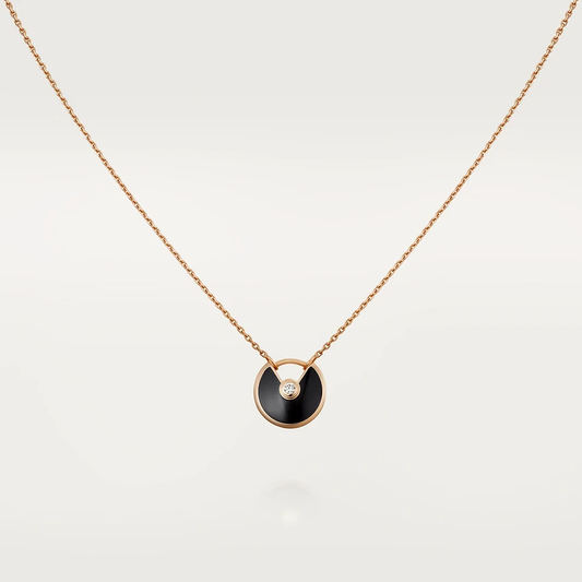 [ORA]AMULETTE ROSE GOLD ONYX NECKLACE