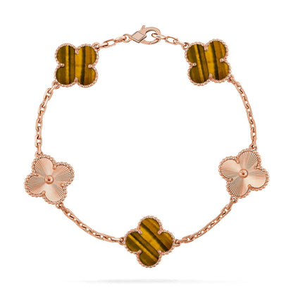 [ORA] CLOVER 5 MOTIFS TIGER EYE BRACELET COLLECTION