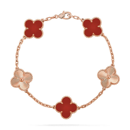 [ORA] CLOVER 5 MOTIF RED CORNELIAN BRACELET COLLECTION