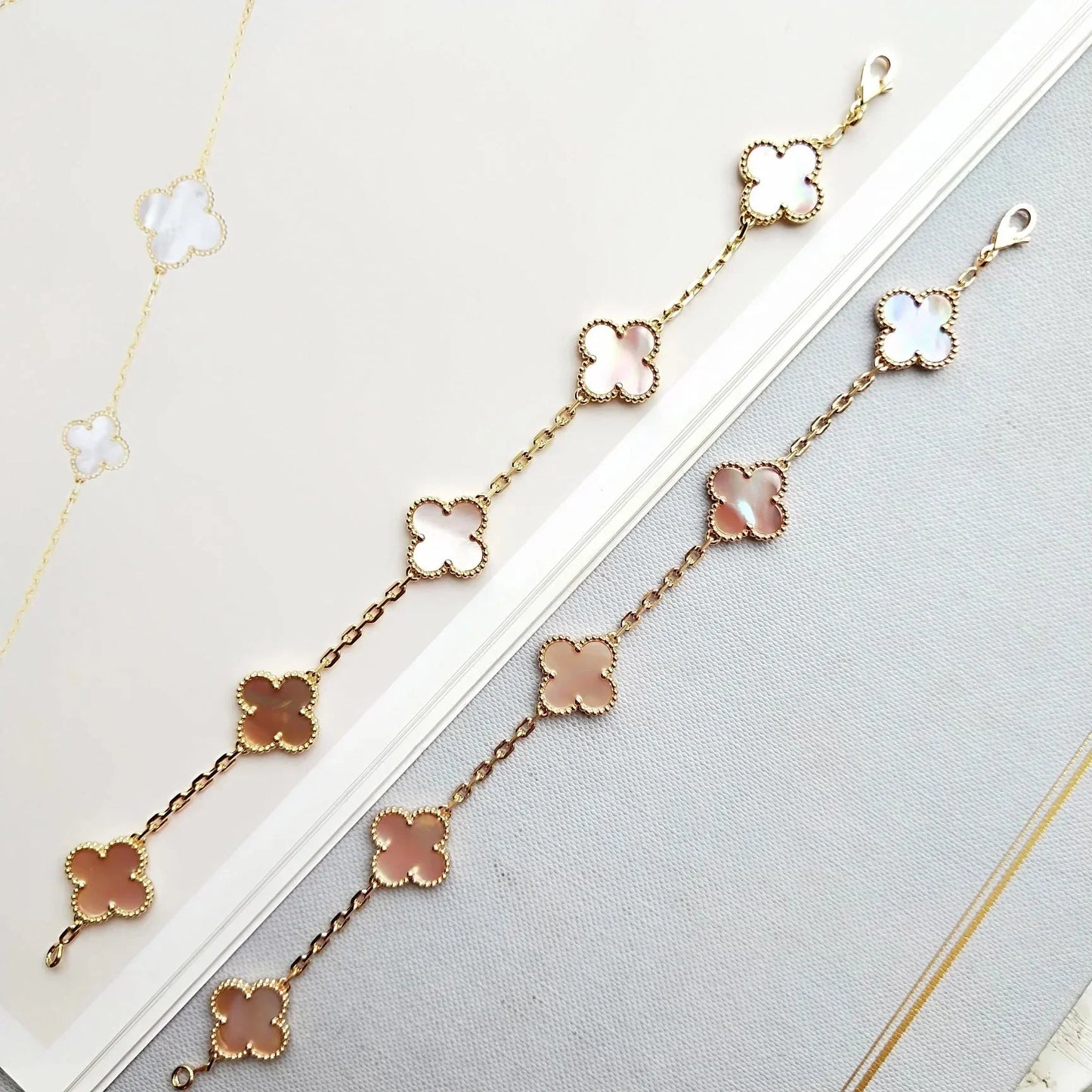 [ORA] CLOVER 5 MOTIFS  PINK MOP BRACELET COLLECTION