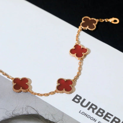 [ORA] CLOVER 5 MOTIF RED CORNELIAN BRACELET COLLECTION