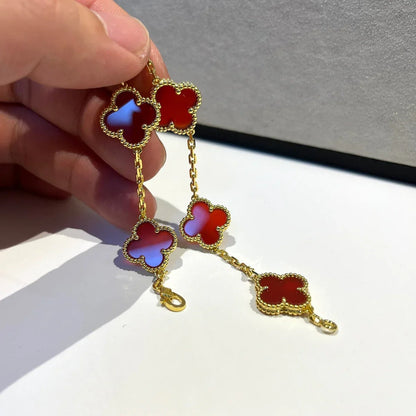 [ORA] CLOVER 5 MOTIF RED CORNELIAN BRACELET COLLECTION