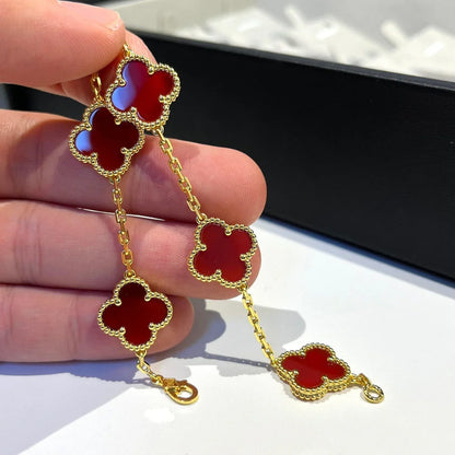 [ORA] CLOVER 5 MOTIF RED CORNELIAN BRACELET COLLECTION
