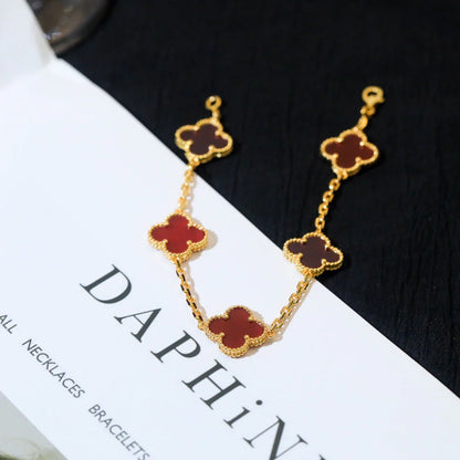 [ORA] CLOVER 5 MOTIF RED CORNELIAN BRACELET COLLECTION