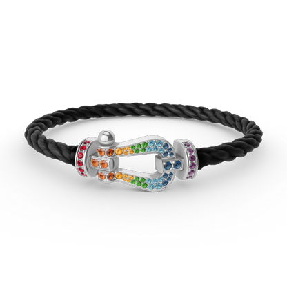 [ORA]FORC LARGE HORSESHOE  COLORED DIAMOND BRACELET SILVER