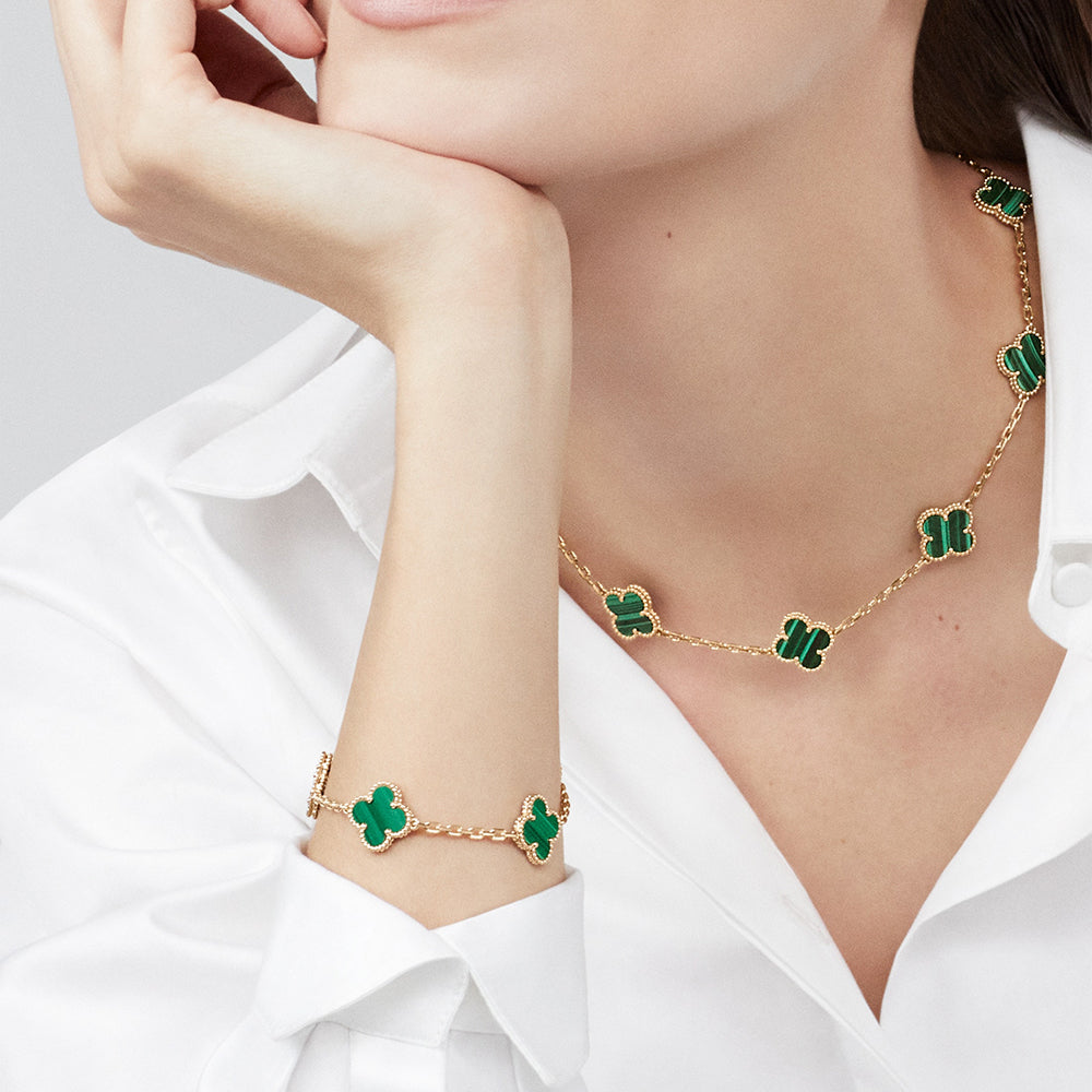 [ORA]CLOVER 10 MOTIFS MALACHITE NECKLACE