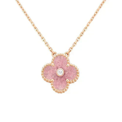 [ORA]CLOVER 15MM DIAMOND RHODONITE NECKLACE