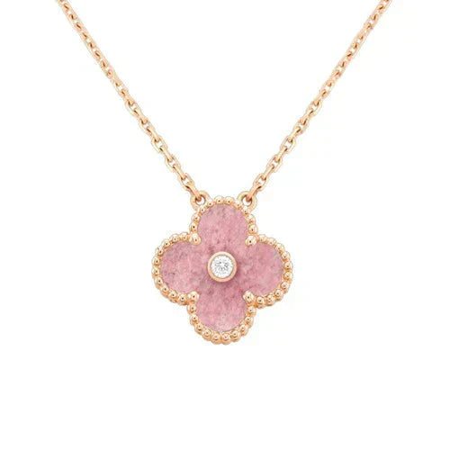 [ORA]CLOVER 15MM DIAMOND RHODONITE NECKLACE