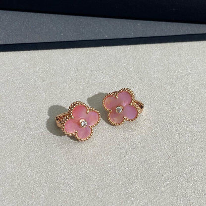 [ORA]CLOVER MEDIUM 1 DIAMOND PINK EARRINGS