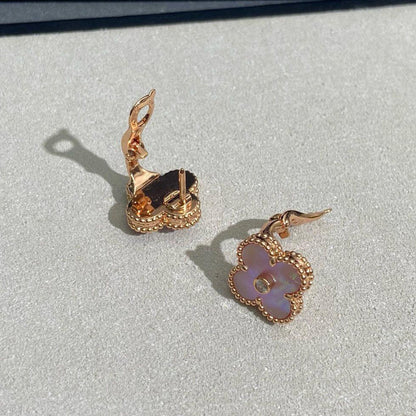 [ORA]CLOVER MEDIUM 1 DIAMOND PINK EARRINGS