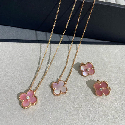 [ORA]CLOVER MEDIUM 1 DIAMOND PINK EARRINGS