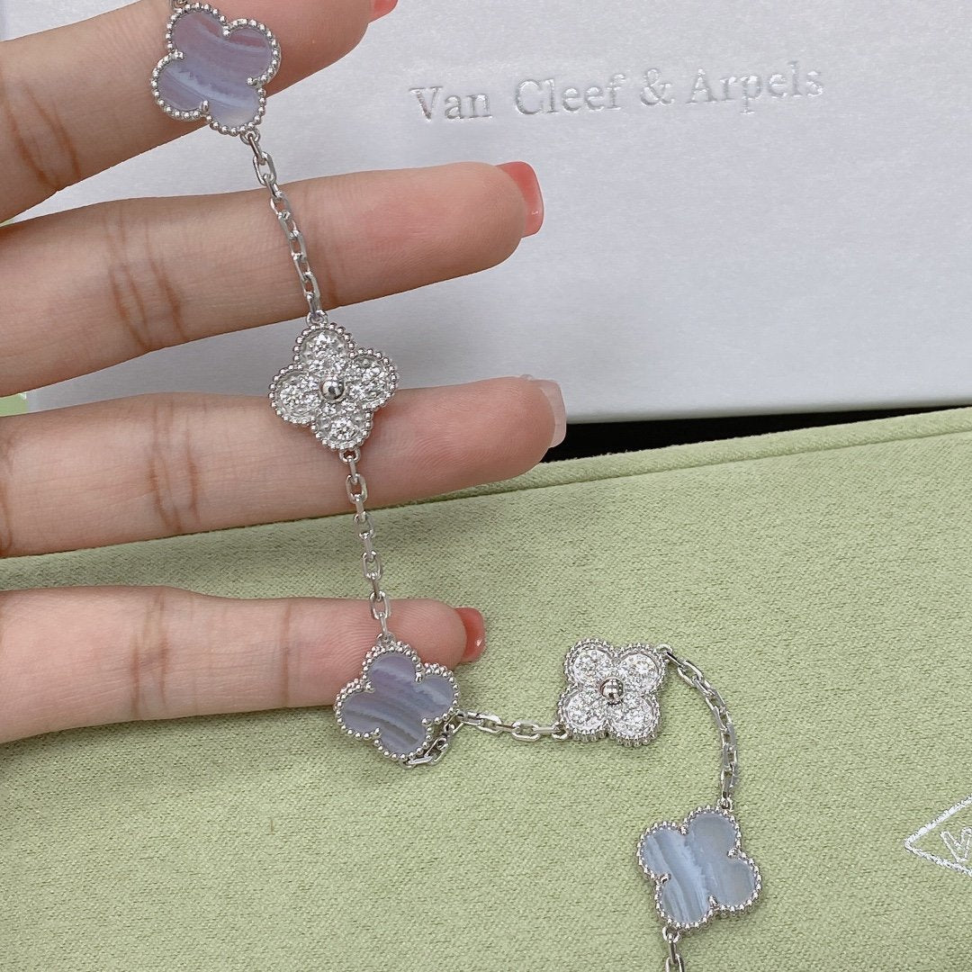 [ORA] CLOVER 5 MOTIF PURPLE CHALCEDONY BRACELET COLLECTION