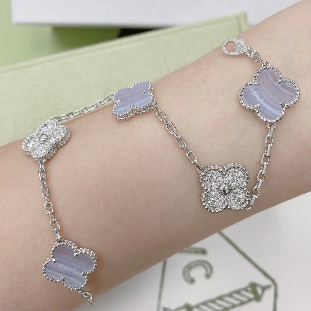 [ORA] CLOVER 5 MOTIF PURPLE CHALCEDONY BRACELET COLLECTION