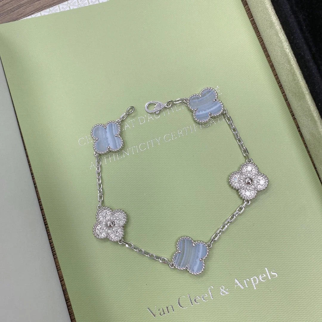 [ORA] CLOVER 5 MOTIF PURPLE CHALCEDONY BRACELET COLLECTION