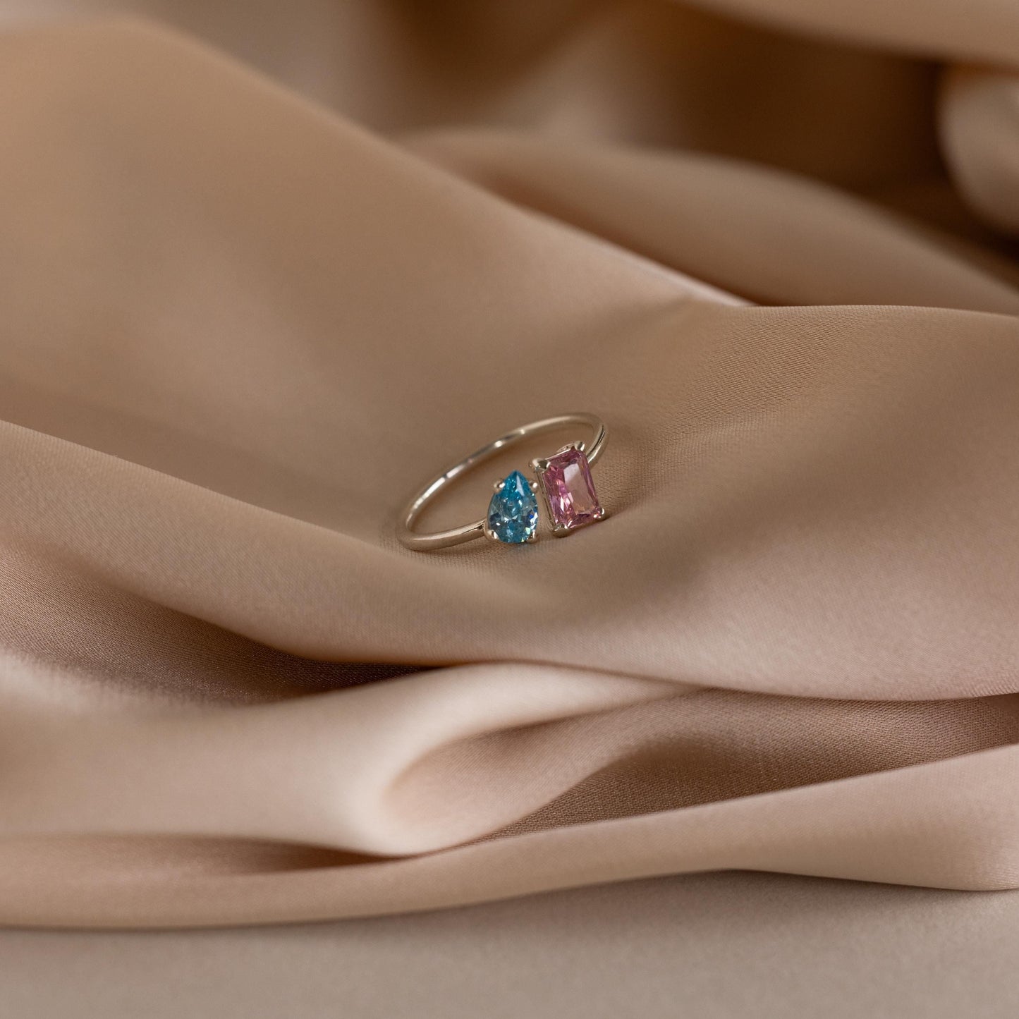 Open Toi et Moi Birthstone Ring