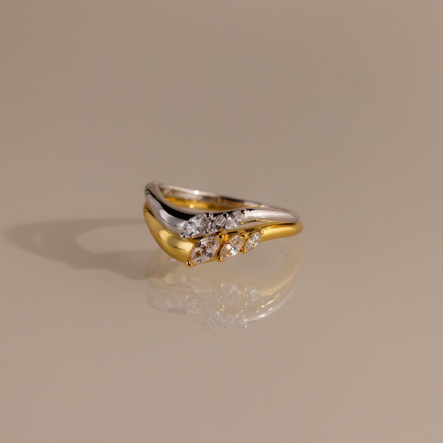 Mixed Metal Diamond Curve Ring Set