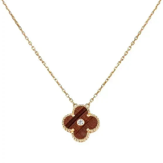 [ORA]CLOVER 15MM DIAMOND AND YELLOW TIGER'S EYE AGATE necklace