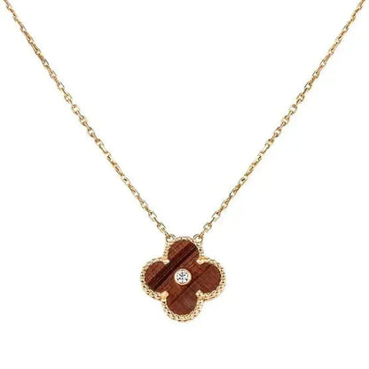 [ORA]CLOVER 15MM DIAMOND AND YELLOW TIGER'S EYE AGATE necklace