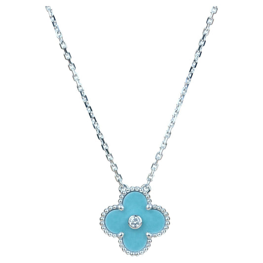 [ORA]CLOVER 15MM DIAMOND SVRES PORCELAIN  NECKLACE SILVER