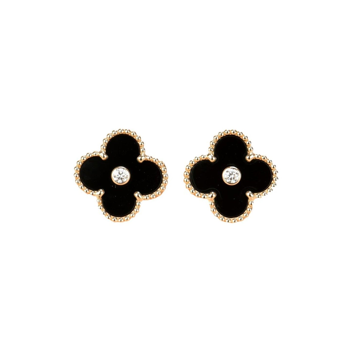 [ORA]CLOVER MEDIUM 1 MOTIFS ONYX DIAMOND EARRINGS