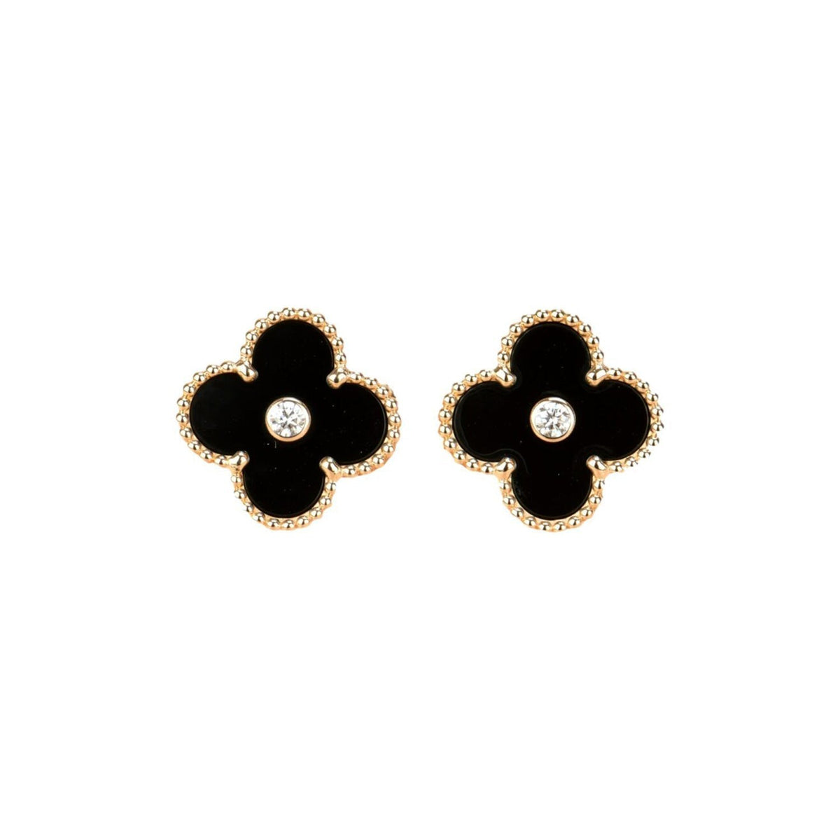 [ORA]CLOVER MEDIUM 1 MOTIFS ONYX DIAMOND EARRINGS