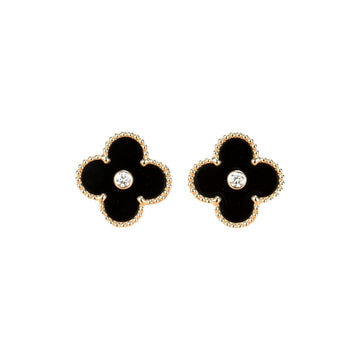 [ORA]CLOVER MEDIUM 1 MOTIFS ONYX DIAMOND EARRINGS