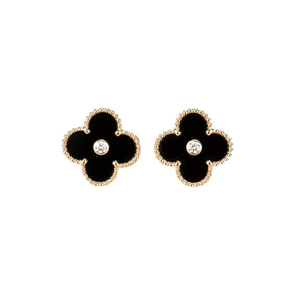 [ORA]CLOVER MEDIUM 1 MOTIFS ONYX DIAMOND EARRINGS