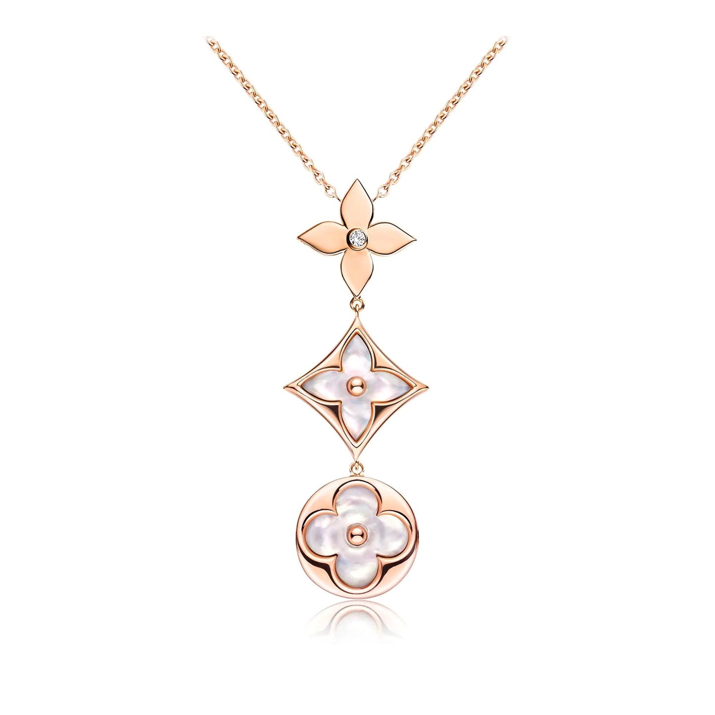 [ORA]COLOR BLOSSOM LARIAT NECKLACE PINK GOLD WHITE MOTHER PEARL AND DIAMOND