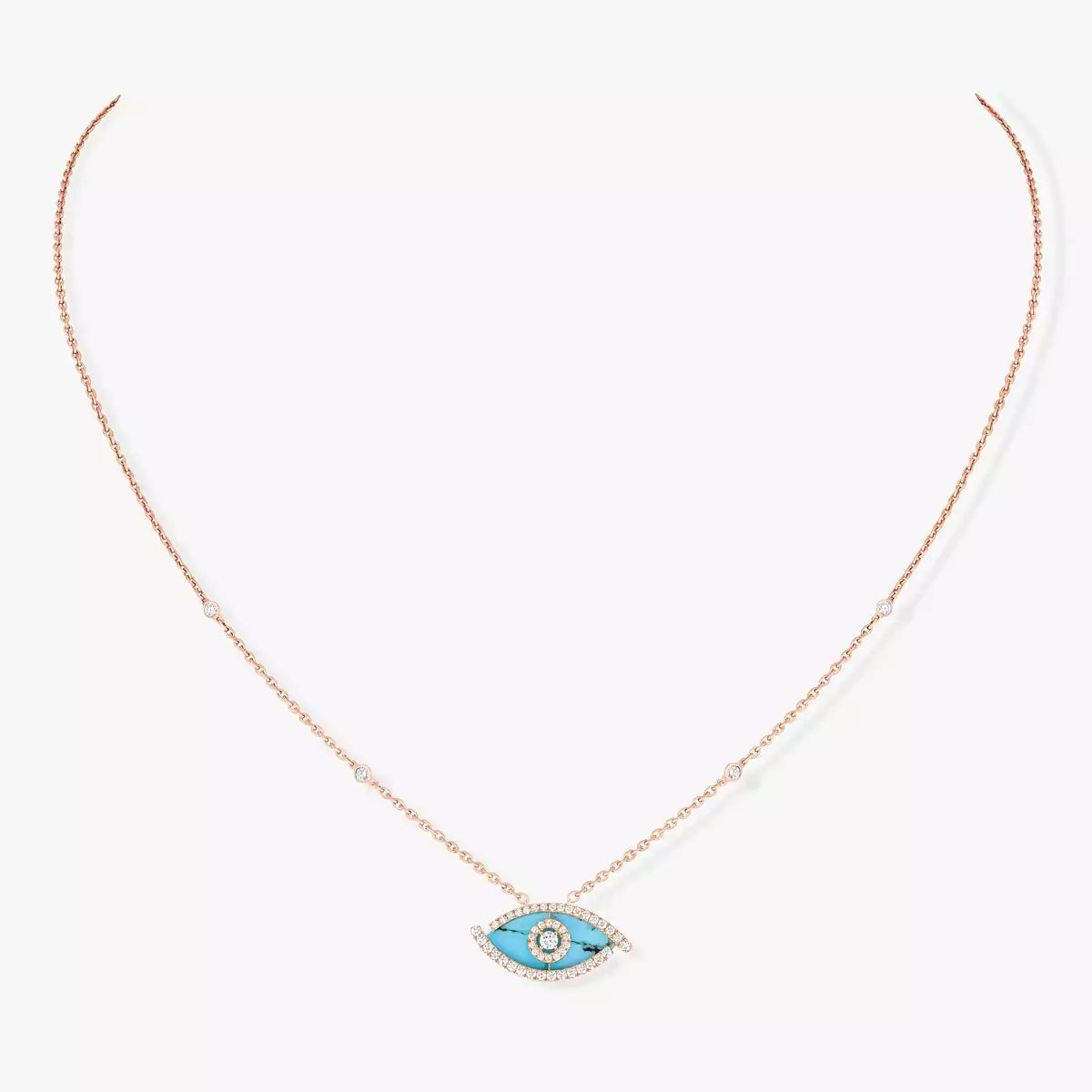 [ORA]Lucky Eye Diamond Necklace in Rose Gold and Turquoise