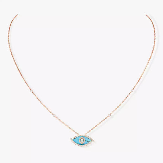 [ORA]Lucky Eye Diamond Necklace in Rose Gold and Turquoise