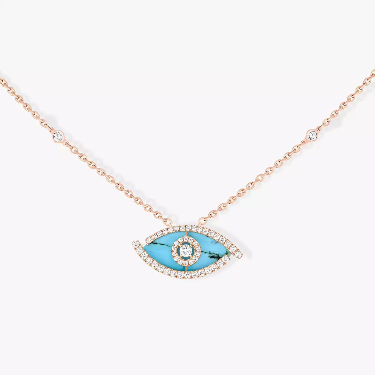 [ORA]Lucky Eye Diamond Necklace in Rose Gold and Turquoise
