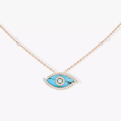 [ORA]Lucky Eye Diamond Necklace in Rose Gold and Turquoise