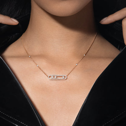 [ORA] Move Pave_ Rose Gold Diamond Necklace