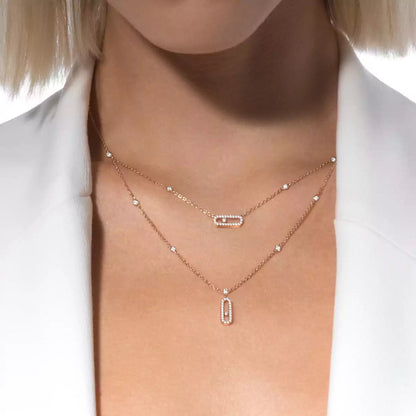 [ORA]2 Rows Rose Gold Diamond Pave_ Necklace Move Uno