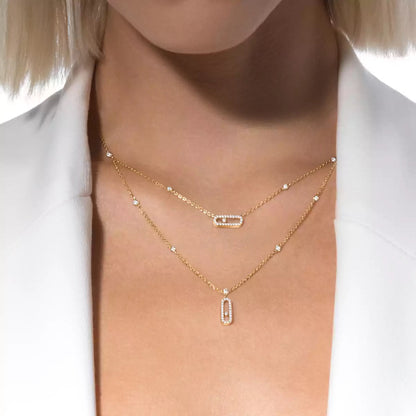 [ORA]2 Rows Rose Gold Diamond Pave_ Necklace Move Uno