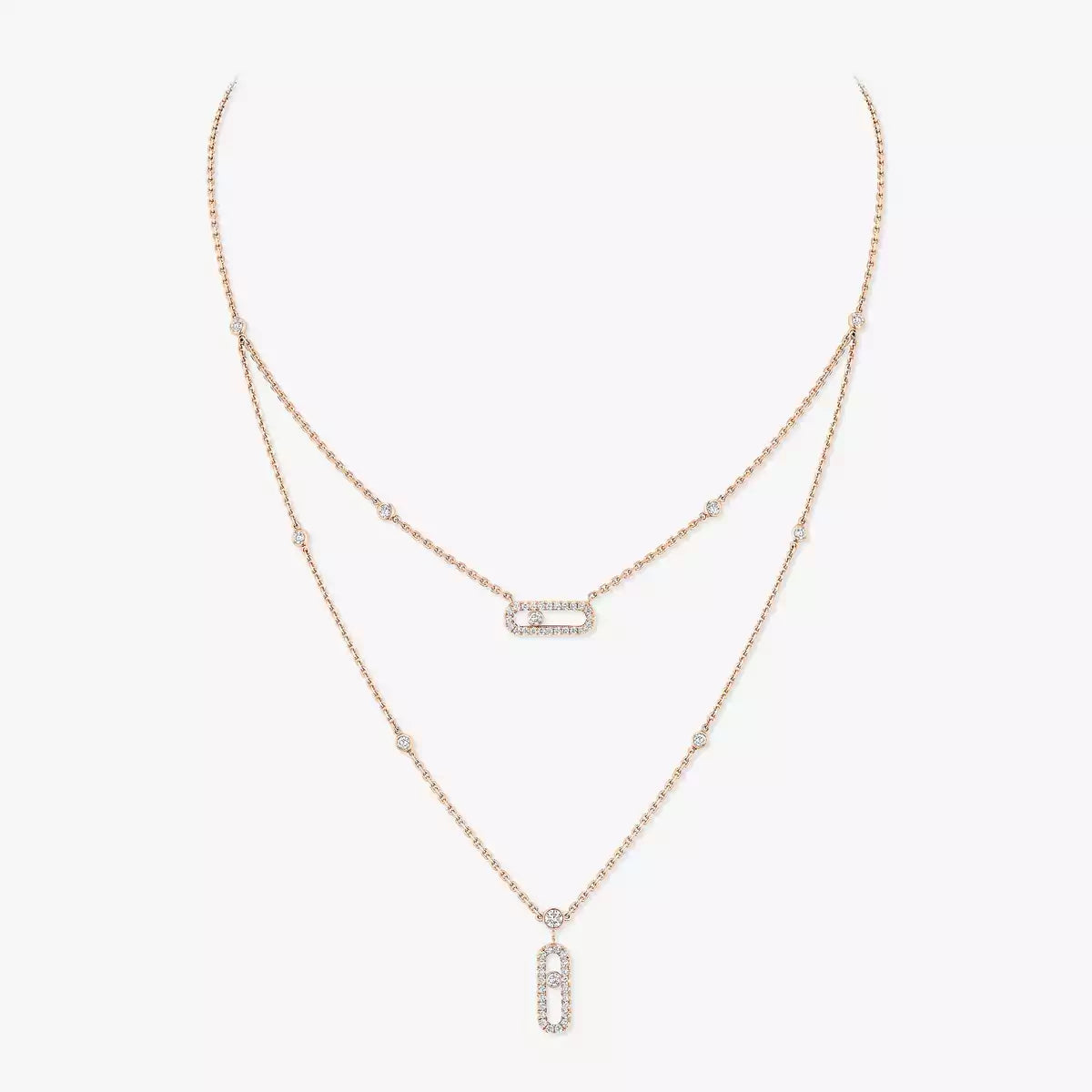 [ORA]2 Rows Rose Gold Diamond Pave_ Necklace Move Uno