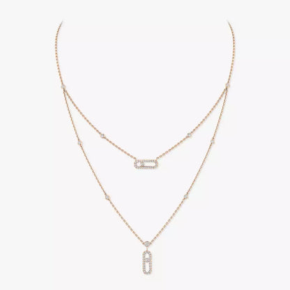 [ORA]2 Rows Rose Gold Diamond Pave_ Necklace Move Uno