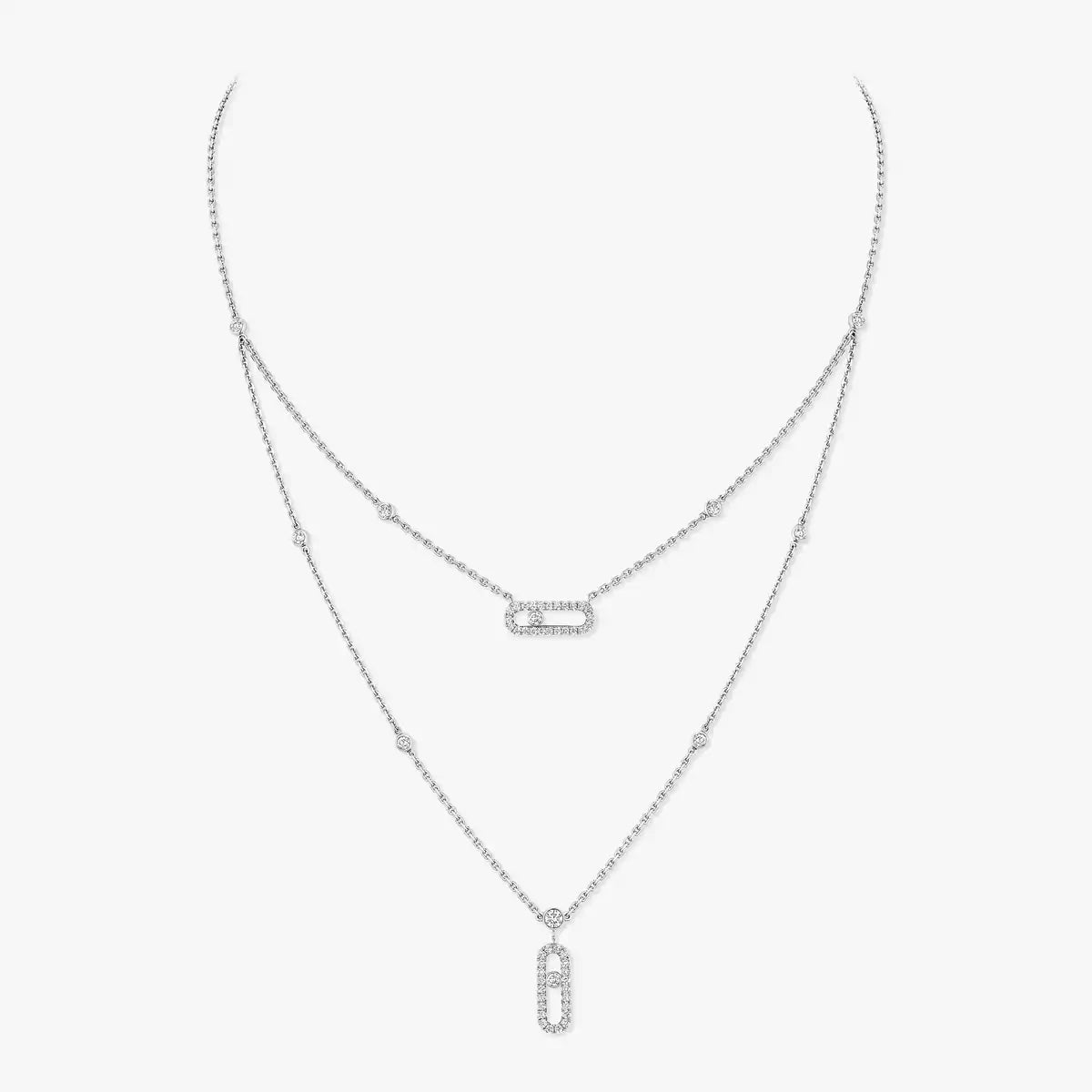 [ORA]2 Rows Rose Gold Diamond Pave_ Necklace Move Uno