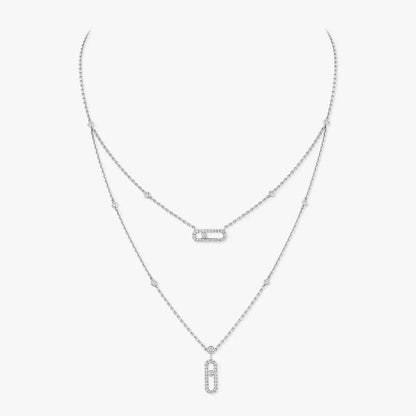 [ORA]2 Rows Rose Gold Diamond Pave_ Necklace Move Uno