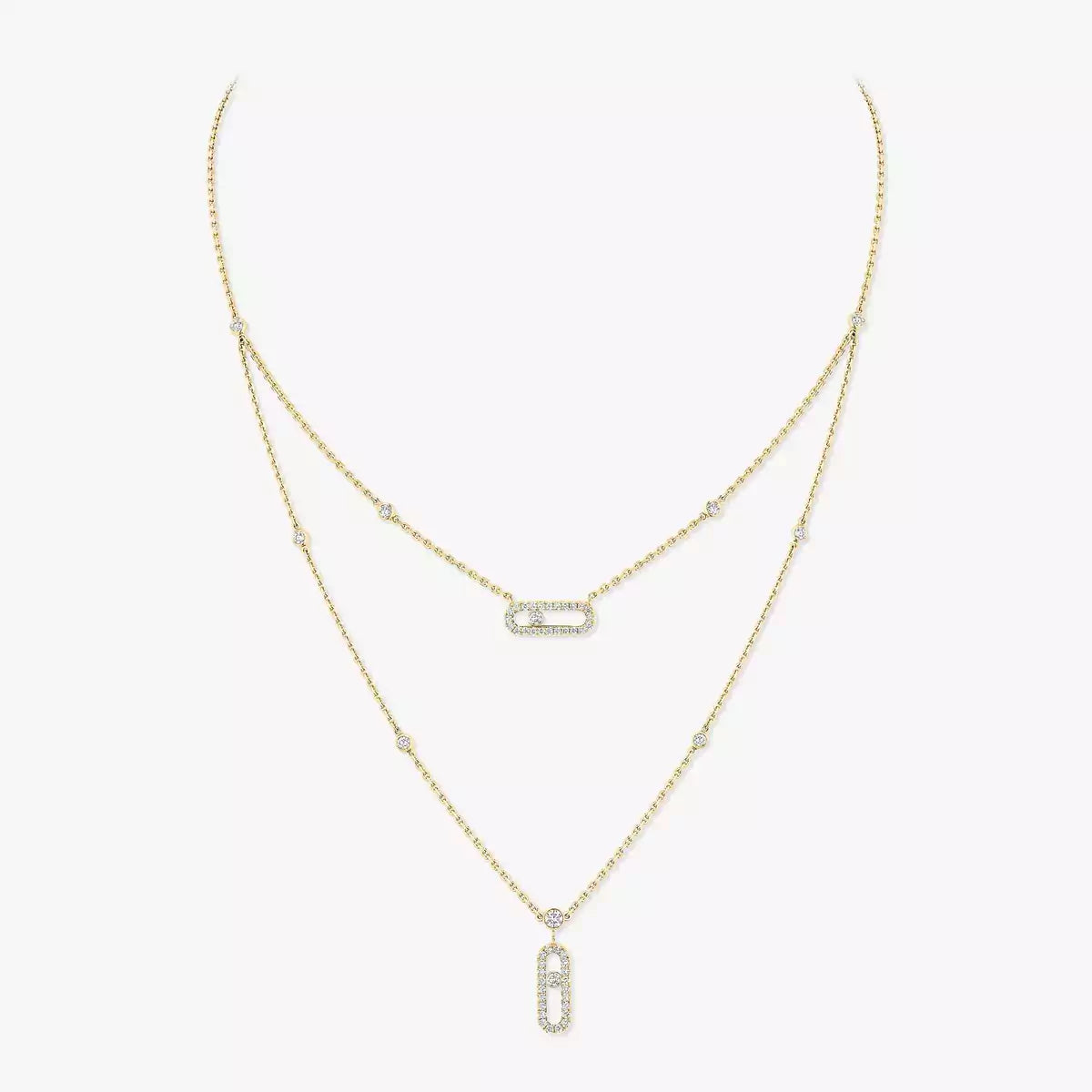 [ORA]2 Rows Rose Gold Diamond Pave_ Necklace Move Uno