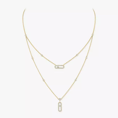 [ORA]2 Rows Rose Gold Diamond Pave_ Necklace Move Uno