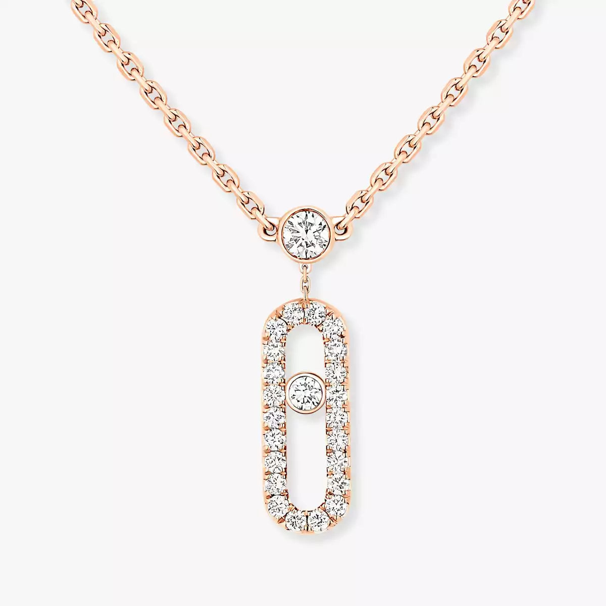 [ORA]2 Rows Rose Gold Diamond Pave_ Necklace Move Uno